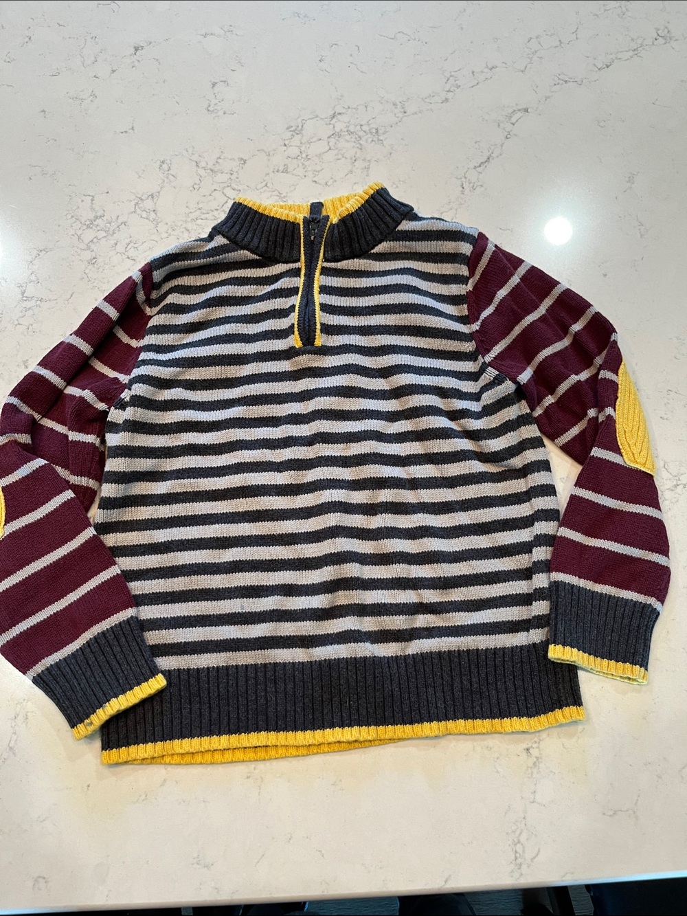 Hanna Andersson Striped Half-Zip Sweater in Gray, Black, Burgundy & Yellow